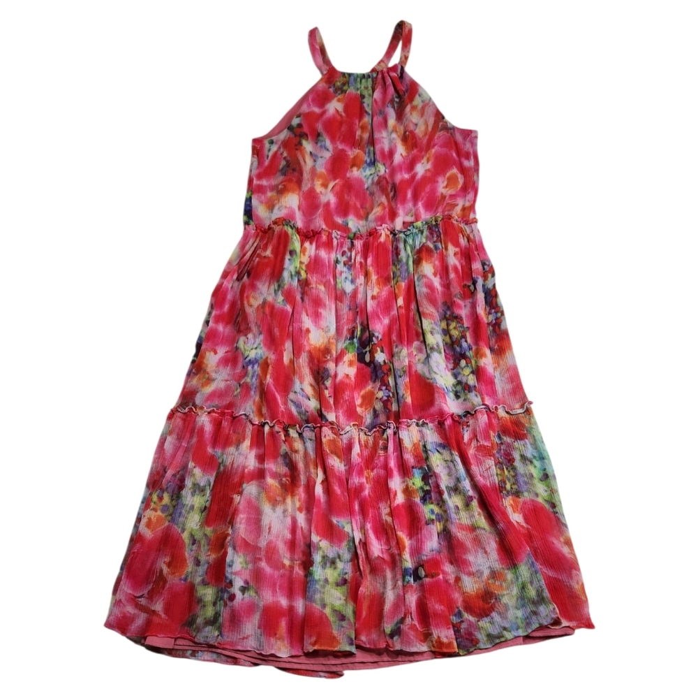 Sundance Floral Tiered Midi Dress in Pink and Green size L